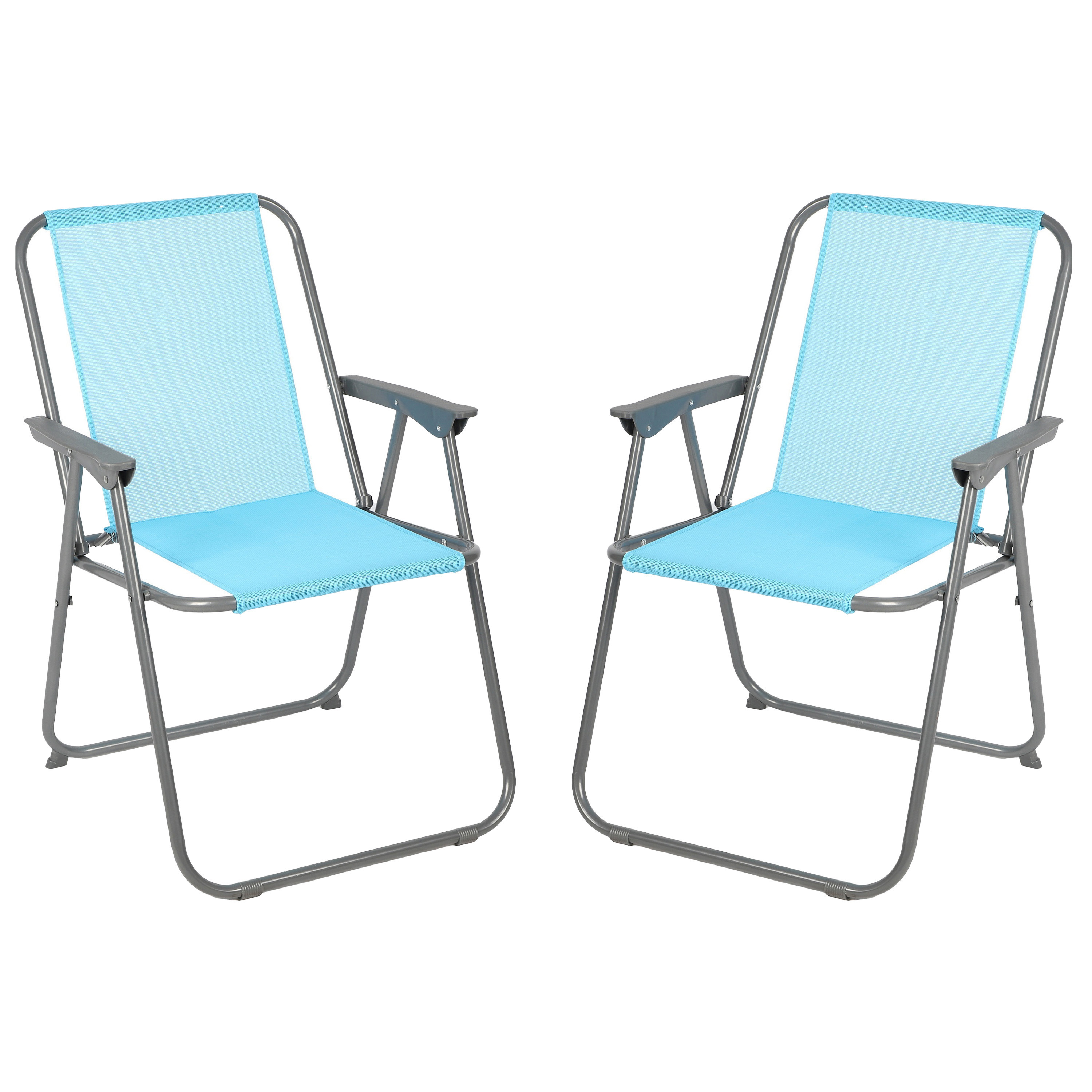 Sunnydays Picnic camping/strand stoel - 2x - aluminium - inklapbaar - blauw - L53 x B55 x H75 cm Top Merken Winkel